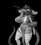  anthro bandage big_breasts breasts clothing female hair_over_eyes halloween headdress holidays limebreaker loincloth mammal rat rodent solo standing voluptuous 