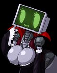  big_breasts black_background breasts cleavage clothed clothing female hi_res humanoid limebreaker looking_at_viewer machine not_furry robot simple_background smile solo suggestive television vampire 