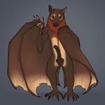  2017 3_fingers anatomically_correct anatomically_correct_penis animal_genitalia anthro balls bat brown_fur claws erection front_view fur looking_at_viewer male mammal membranous_wings neck_tuft nude orange_fur penis precum solo standing toe_claws tuft wings yaroul 