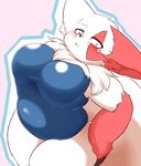  belly big_breasts blush breasts claws clothed clothing fdokkaku fur hand_on_butt looking_at_viewer nintendo one-piece_swimsuit pok&eacute;mon pok&eacute;mon_(species) slightly_chubby standing swimsuit tuft video_games zangoose 