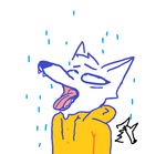  anthro blue_eyes canine clothing coat digital_media_(artwork) dripping fox fur honeywolfpussy jacket mammal open_mouth raining reaction_image simple_background sketch tongue tongue_out water watermark white_background white_fur 