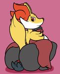  2017 anthro big_butt black_fur butt canine delphox digital_media_(artwork) duo facesitting feline female fur inner_ear_fluff litten male male/female mammal mr.under nintendo nose_to_anus pok&eacute;mon pok&eacute;mon_(species) red_eyes simple_background smile thick_thighs video_games wide_hips 