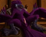  2017 3_toes animal_genitalia anthro anus arakkoa avian barefoot beak bed bird claws detailed_background erection feathered_wings feathers fol genital_slit hi_res hindpaw lying male nude on_back open_mouth paws penis pillow slit solo talons toes video_games warcraft wings 