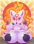  2017 amaterasu anthro areola big_breasts black_nose black_sclera breasts canine capcom deity dimwitdog huge_breasts inverted_nipples looking_at_viewer mammal nipples one_eye_closed solo video_games wink wolf yellow_eyes ōkami 