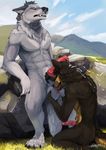  2017 4_toes abs animal_genitalia animal_penis anthro anthro_on_anthro ball_fondling ball_lick balls big_penis canine canine_penis cheek_tuft chest_tuft cum cumshot detailed_background digitigrade duo ejaculation erection eyes_closed fluffy fluffy_tail fondling fur grey_fur holding_penis knot licking looking_pleasured male male/male mammal maurick muscular muscular_male nude oral orgasm outside paws pecs penis sex snowfoxatheart thundergrey toes tongue tongue_out tuft 