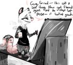  anthro barefoot bottomless clothed clothing cup dialogue female furgonomics mammal marsupial nobby_(artist) opossum painting panties solo tail_clothing tail_warmer underwear 