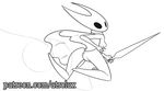  2017 anthro arthropod atrolux breasts clothed clothing female hollow_knight hornet_(hollow_knight) insect melee_weapon needle not_furry pussy slim small_waist solo weapon 