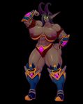  2017 absurd_res areola armor ber00 big_breasts black_background breasts elf female flexing glowing glowing_eyes hair hi_res horn humanoid muscular muscular_female night_elf nipples not_furry pointy_ears simple_background solo video_games warcraft 