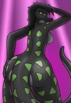  amphibian anthro big_butt black_skin breasts butt butt_focus crossgender featureless_breasts female green_eyes hair holding_butt long_tail looking_back non-mammal_breasts nude pink_background portrait proceleon rear_view salamander side_boob simple_background spots thick_thighs three-quarter_portrait wide_hips zack_(eggbomber101) 