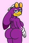  2017 annoyed anthro avian bandanna beak big_butt bird blue_eyes breasts butt clothing digital_media_(artwork) eyewear female gloves looking_at_viewer mr.under nude simple_background solo sonic_(series) sonic_riders standing swallow_(bird) thick_thighs wave_the_swallow 