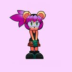  clothing dreamcastzx1 ear_piercing eyelashes female footwear fur gloves green_eyes hair hairband herpestid looking_at_viewer mammal mina_mongoose mongoose piercing pink_hair shirt shoes shorts simple_background smile sonic_(series) standing tank_top 