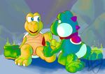  2017 3_toes ambiguous/ambiguous ambiguous_gender anthro claws clothing collar digital_media_(artwork) dinosaur duo embarrassed eye_contact featureless_crotch feet foot_fetish foot_grab foot_worship footwear green_yoshi gwp kneeling koopa koopa_troopa mario_bros naughty_face nintendo nude paws reptile scalie shell shoes sitting smelly smelly_feet soles toes toony turtle video_games yoshi 