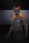  2017 anthro black_nose brown_eyes canine clothed clothing digital_media_(artwork) fur holding_object holding_weapon latex_(artist) male mammal melee_weapon solo sword topless weapon wolf 