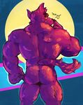  2017 anthro back_muscles bernard_(ok_k.o.!_lbh) better_version_at_source big_biceps butt butt_pose canine claws digital_media_(artwork) digital_painting_(artwork) fur looking_at_viewer looking_back male mammal moon muscular muscular_male nude ok_k.o.!_let&#039;s_be_heroes portrait presenting presenting_hindquarters purple_fur rear_view sleepymute smile smirk solo tail_aside three-quarter_portrait were werewolf wolf 