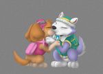  canine collar cub cute dog everest_(paw_patrol) female female/female feral fox-under-the-stars_(artist) kissing mammal paw_patrol skye_(paw_patrol) toony young 