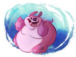 2017 3_toes 4_fingers alien back_spines cannonball_(lilo_and_stitch) claws digital_drawing_(artwork) digital_media_(artwork) disney experiment_(species) grainy hi_res kibadoglover45 leg_markings lilo_and_stitch looking_at_viewer markings no_sclera obese open_mouth open_smile overweight pink_body purple_nose smile soft_shading solo toe_claws toes toony v_sign whirlpool 