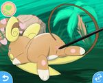  1girl alolan_raichu animal_ears anus ass blue_eyes blush_stickers clitoris feet female floating from_behind gameplay_mechanics green_background half-closed_eyes heart highres looking_back looking_to_the_side lying multicolored_eyes nude on_stomach outdoors palm_tree paws pokemon pokemon_(creature) pokemon_sm pussy solo spread_legs spread_pussy stylus tail tree uncensored yellow_eyes yumei_(masterx94) 