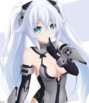  bare_shoulders black_heart blue_eyes blush breasts cleavage elbow_gloves finger_to_mouth gloves highres keenh long_hair looking_at_viewer medium_breasts neptune_(series) solo symbol-shaped_pupils twintails very_long_hair white_hair 