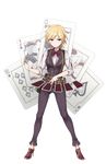  ace_of_spades belt belt_pouch black_pants black_vest blue_eyes card coin dizzy_durand full_body high_heels highres jack_of_spades looking_at_viewer no_socks official_art pants playing_card pouch princess_principal princess_principal_game_of_mission queen_of_spades red_footwear red_neckwear serious shoes short_hair solo standing transparent_background vest 