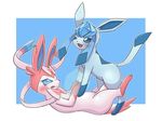  2017 blue_eyes blush bound duo ecru_(artist) eeveelution female feral glaceon male male/female nintendo open_mouth penis pok&eacute;mon pok&eacute;mon_(species) sex side_view simple_background sylveon toony video_games 