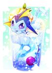  azuma_minatsu blue blush cherry closed_mouth commentary_request cup drinking_glass drinking_straw food fruit gen_1_pokemon looking_at_viewer pokemon pokemon_(creature) purple_eyes solo sparkling_eyes vaporeon 