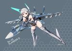  highres holding holding_weapon looking_at_viewer mecha_musume original red_eyes smile solo su-33 tokihama_jirou weapon white_hair 