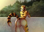  2017 anthro anus bent_over breasts butt feline female fur ghoulchris kung_fu_panda looking_back mammal master_tigress orange_fur pose presenting presenting_anus presenting_pussy pussy pussy_juice raised_tail seductive smaller_version_at_source solo tiger white_fur 