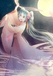  aqua_hair chinese_clothes chuushuu_meigetsu_miku flower full_moon green_eyes hagoromo hair_flower hair_ornament hanfu hatsune_miku highres long_hair long_sleeves moon night night_sky pikachurin see-through shawl sky solo standing star_(sky) tassel twintails very_long_hair vocaloid wide_sleeves 