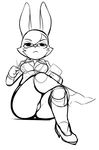  2017 anthro breasts clothed clothing crossed_legs eyewear female glasses glue_studios hi_res lagomorph mammal panties phone pussy rabbit rimba_racer sad samuriolu simple_background solo stylus teeth toony torres_(rimba_racer) underwear white_background 