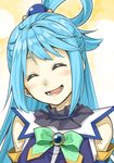  aqua_(konosuba) blue_hair blush closed_eyes hair_ornament head_tilt kono_subarashii_sekai_ni_shukufuku_wo! long_hair minatsuki_(sitsu) open_mouth smile solo 