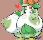  &lt;3 anthro big_breasts blush breasts clothed clothing female flora_fauna green_nipples holding_breast huge_breasts lilligant nintendo nipples not_furry petronoise plant pok&eacute;mon pok&eacute;mon_(species) pok&eacute;morph simple_background solo toony topless video_games white_skin 