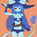  artist_request blue_hair blue_hat bra cat furry long_hair panties smile witch_hat 