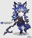  animal_ears blue_hair broken broken_chain chain cuffs fate/grand_order fate_(series) hessian_(fate/grand_order) kemono_friends lobo_(fate/grand_order) multicolored_hair personification polearm sayukino shackles tail weapon wolf_ears wolf_tail yellow_eyes 