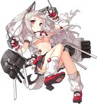  animal_ears azur_lane breasts claw_pose fake_animal_ears fingerless_gloves full_body gloves long_hair looking_at_viewer machinery medium_breasts navel official_art pleated_skirt red_eyes saru school_uniform serafuku silver_hair skirt solo stuffed_wolf tachi-e tail tattoo transparent_background turret underboob wolf_tail yuudachi_(azur_lane) 