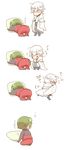  4koma ? ass ass_grab blush chibi comic eiko_(ei1521) fleeing highres male_focus multiple_boys pillow silent_comic simple_background sleeping socks top-down_bottom-up touken_ranbu track_suit tsurumaru_kuninaga uguisumaru white_background white_hair yellow_eyes 