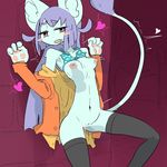  artist_request breasts cat censored embarrased furry long_hair nipples open_mouth purple_hair pussy stocking yellow_eyes 