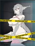  abs bdsm black_hair bondage bound breasts caution_tape censored grimace ikeshita_moyuko kantai_collection leggings looking looking_at_viewer nagato_(kantai_collection) panties red_eyes shibari sitting source_request thighhighs topless underwear 
