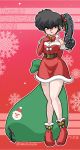  1girl belt black_hair dress full_body kunou_kodachi ranma_1/2 sack santa_costume side_ponytail smile solo wanta_(futoshi) 