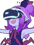  :d black_sclera blush demon_girl fangs hair_ornament konarofu looking_at_viewer musume open_mouth outstretched_arms purple_hair purple_skin ribbon smile spread_arms v_yuusha_no_kuse_ni_namaiki_da_r virtual_reality yuusha_no_kuse_ni_namaiki_da 