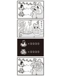  4koma :3 aircraft airplane anger_vein bkub bow comic cuphead_(game) firing greyscale hair_bow highres long_hair monochrome multiple_girls pipimi poptepipic popuko translated two_side_up 