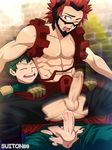  2boys abs anal boku_no_hero_academia cum cum_in_ass cum_while_penetrated cumdrip erection green_hair male_focus multiple_boys muscle nipples pecs penetration penis red_hair sex straddling suiton sweat tagme testicles thrusting torn_clothes yaoi 