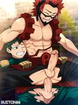  2boys abs anal boku_no_hero_academia erection green_hair male_focus multiple_boys muscle nipples pecs penetration penis red_hair sex straddling suiton sweat tagme testicles torn_clothes yaoi 