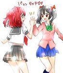  commentary_request green_eyes high_five highres kurosawa_ruby love_live! love_live!_school_idol_project love_live!_sunshine!! red_eyes red_hair rinne_(mizunosato) short_twintails twintails yazawa_nico 