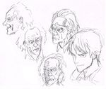  back_to_the_future bangs closed_eyes closed_mouth commentary emmett_brown expressions frown highres looking_at_viewer male_focus marty_mcfly multiple_boys murata_yuusuke old_man parted_lips profile scan smile traditional_media 