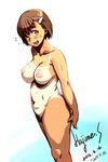  :d blush breasts brown_hair dated embarrassed flying_sweatdrops hair_ornament hairclip medium_breasts navel nipples nude one-piece_tan open_mouth pubic_hair puffy_nipples sanemichi_hajime short_hair signature smile solo standing sweat tan tanline yellow_eyes 