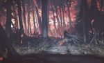  car car_interior death dragon fire forest grass ground_vehicle klegsart motor_vehicle nature original path red road scenery tree 