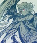  armor dragon_wings fire_emblem fire_emblem_heroes fire_emblem_if long_hair male_focus male_my_unit_(fire_emblem_if) monochrome my_unit_(fire_emblem_if) pointy_ears red_eyes smile solo spot_color white_hair wings 