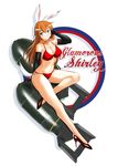  animal_ears artist_request bikini black_gloves blue_eyes bomb breasts bunny_ears bunny_tail charlotte_e_yeager elbow_gloves full_body gloves hair_brushing hand_in_hair high_heels highres large_breasts long_hair nose_art patch pose red_bikini red_footwear red_ribbon ribbon side-tie_bikini sitting sitting_on_bomb sitting_on_object smile source_request strike_witches swimsuit tail world_witches_series 