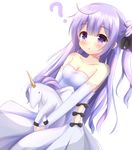  ? azur_lane bare_shoulders blush breasts collarbone commentary detached_sleeves dress gloves kedama_(kedama_akaza) long_hair looking_at_viewer object_hug purple_eyes purple_hair small_breasts solo stuffed_alicorn stuffed_animal stuffed_toy unicorn_(azur_lane) white_background white_dress white_gloves 