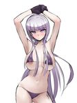  akizora areola_slip areolae armpits arms_up bangs bare_arms bare_shoulders bikini black_gloves blunt_bangs blush breasts breasts_apart closed_mouth collarbone commentary_request contrapposto covered_nipples cowboy_shot danganronpa danganronpa_1 gloves kirigiri_kyouko large_breasts long_hair navel nipple_slip nipples nose_blush own_hands_together pink_eyes pink_hair purple_bikini side-tie_bikini sidelocks simple_background smile solo standing stomach sweat swimsuit tsurime underboob very_long_hair white_background 